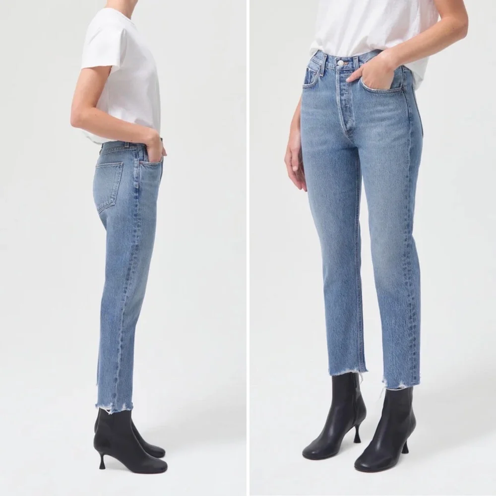 ✨NWT✨ AGOLDE Riley High Rise Slim Straight Crop Jean in Haven Blue Sz 30 - Picture 2 of 12